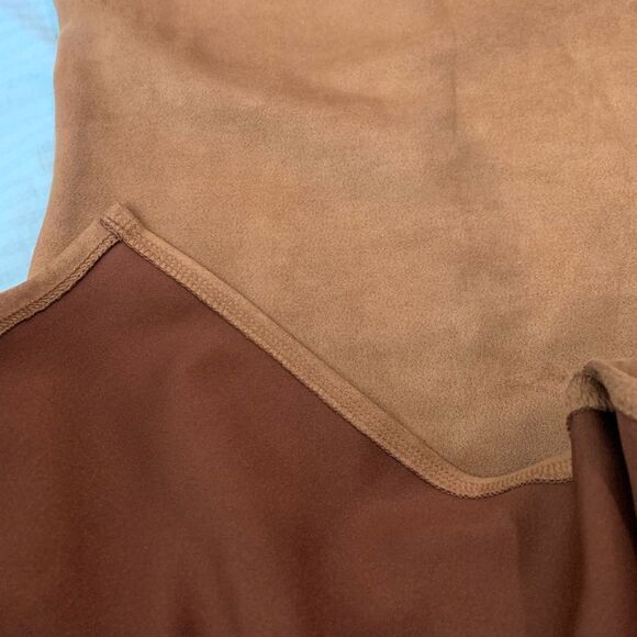 Iris camel brown faux suede mini dress with slit size S - Picture 3 of 3